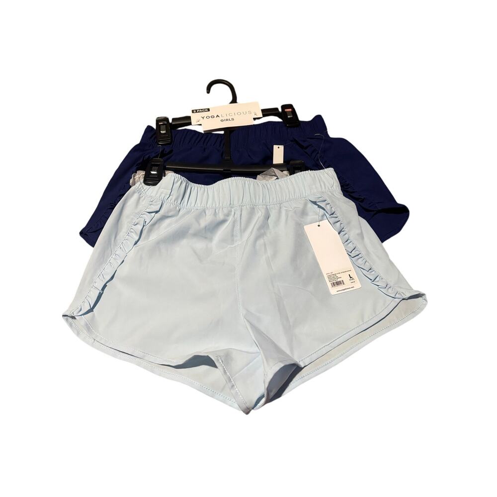 Yogalicious L 12 workout shorts bundles of navy and light blue underwear builtin
